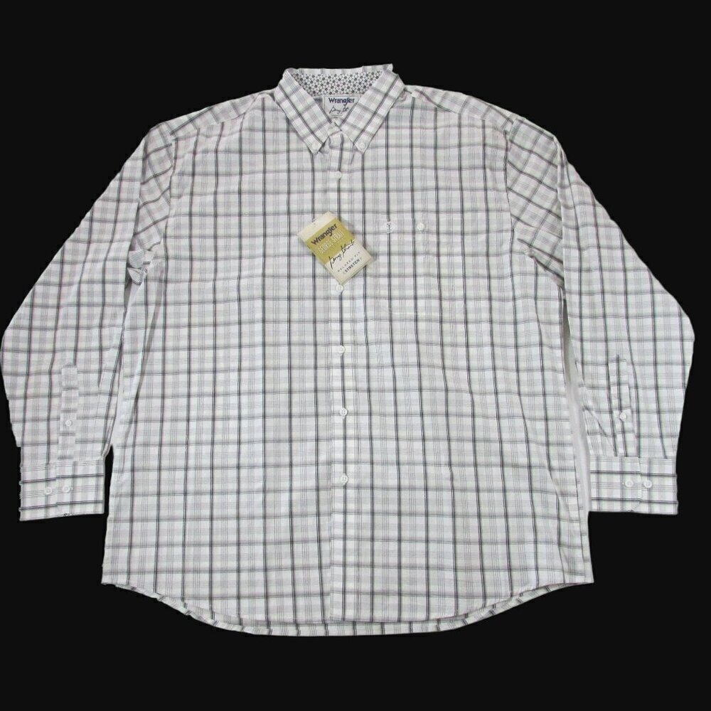 Wrangler Men's George Strait Long Sleeve Button Down Plaid Shirt White/Gray